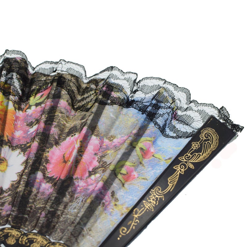 YOKIND 10 Pack Vintage Spanish Floral Folding Hand Fan Sequin Fabric Folding Handheld Hand Fan, Random Color - Image 5